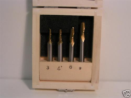 4 piece Single flute End Mill Set TiN Coated - Metric